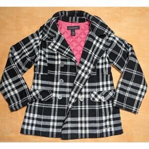 Baby Phat Vintage Y2K Plaid Double-Breasted Peacoat in a black and white plaid